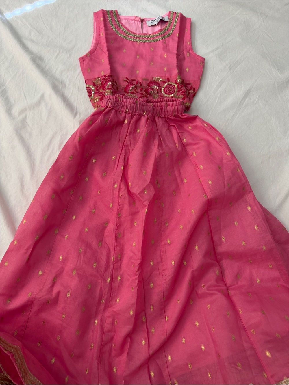 Indian girls Hot Pink Sleeveless Embroidered lehenga 3T